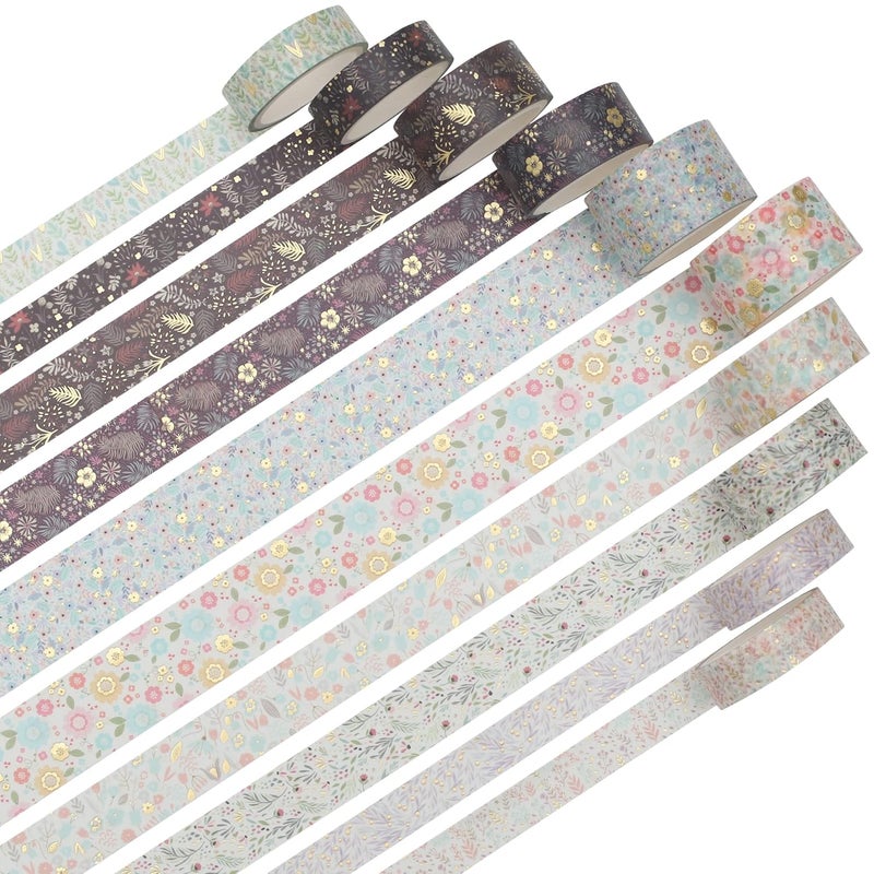 YUBX Creative Washi Tape Set 10 Rolls Gold Foil Print Decorative Masking Tapes for Arts, DIY Crafts, Journals, Planners, Scrapbook, Wrapping (Garden Maze) - Image 2